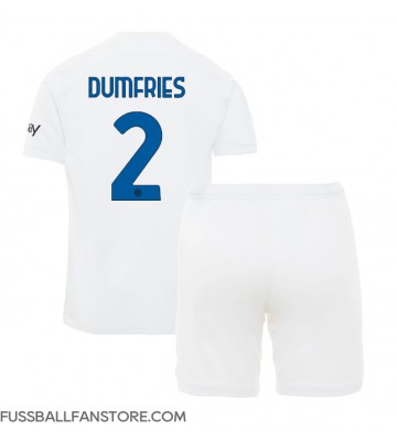 Inter Milan Denzel Dumfries #2 Replik Auswärtstrikot Kinder 2023-24 Kurzarm (+ Kurze Hosen)